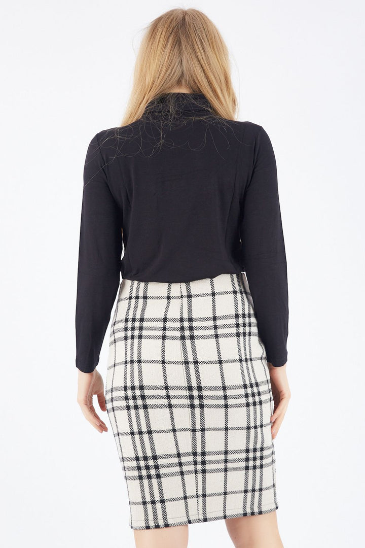SNS Sense Black and White Plaid Pencil Skirt - Arrecife