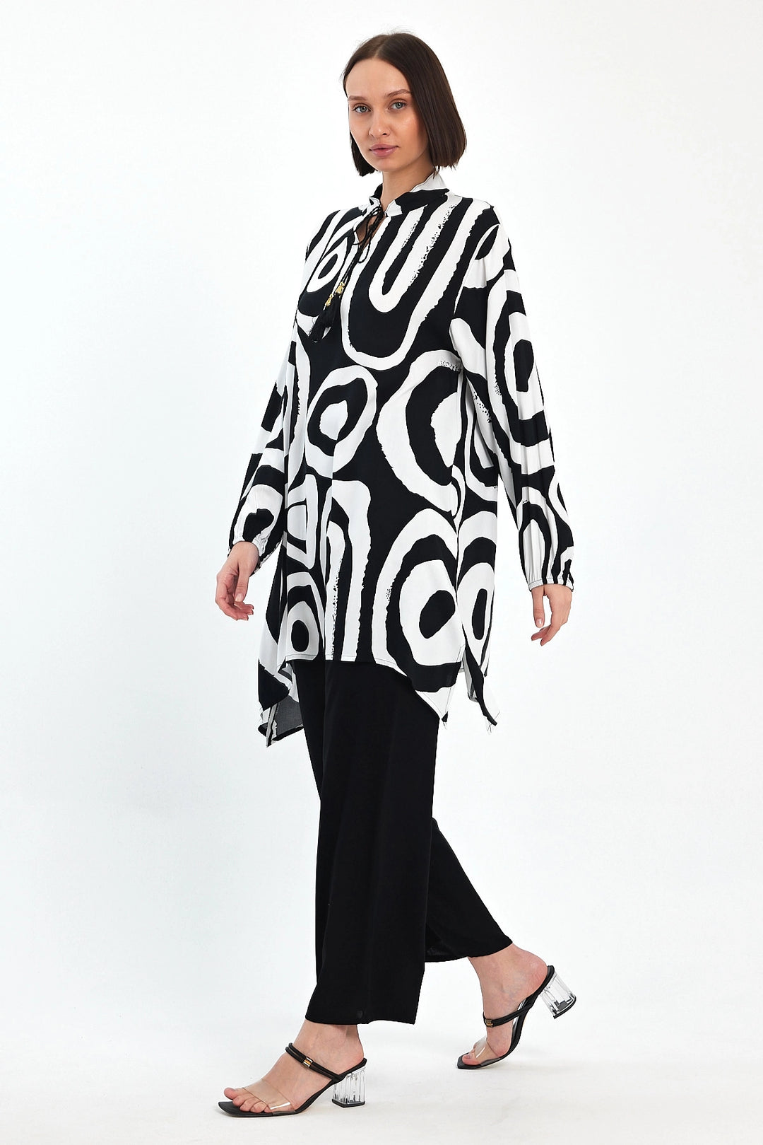 Maxi Boy Black and White Geometric Patterned Pants and Long Tunic Set BCVL-241017 - Livry-Gargan