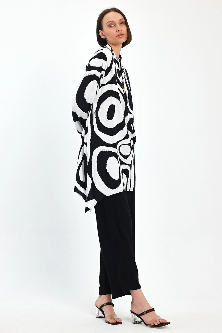 Maxi Boy Black and White Geometric Patterned Pants and Long Tunic Set BCVL-241017 - Livry-Gargan