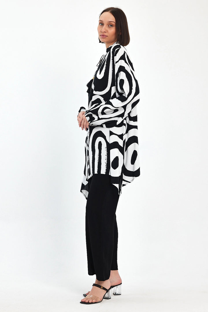 Maxi Boy Black and White Geometric Patterned Pants and Long Tunic Set BCVL-241017 - Livry-Gargan