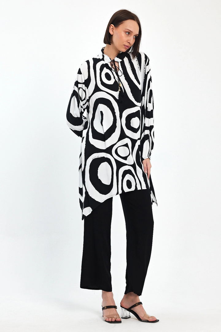 Maxi Boy Black and White Geometric Patterned Pants and Long Tunic Set BCVL-241017 - Livry-Gargan