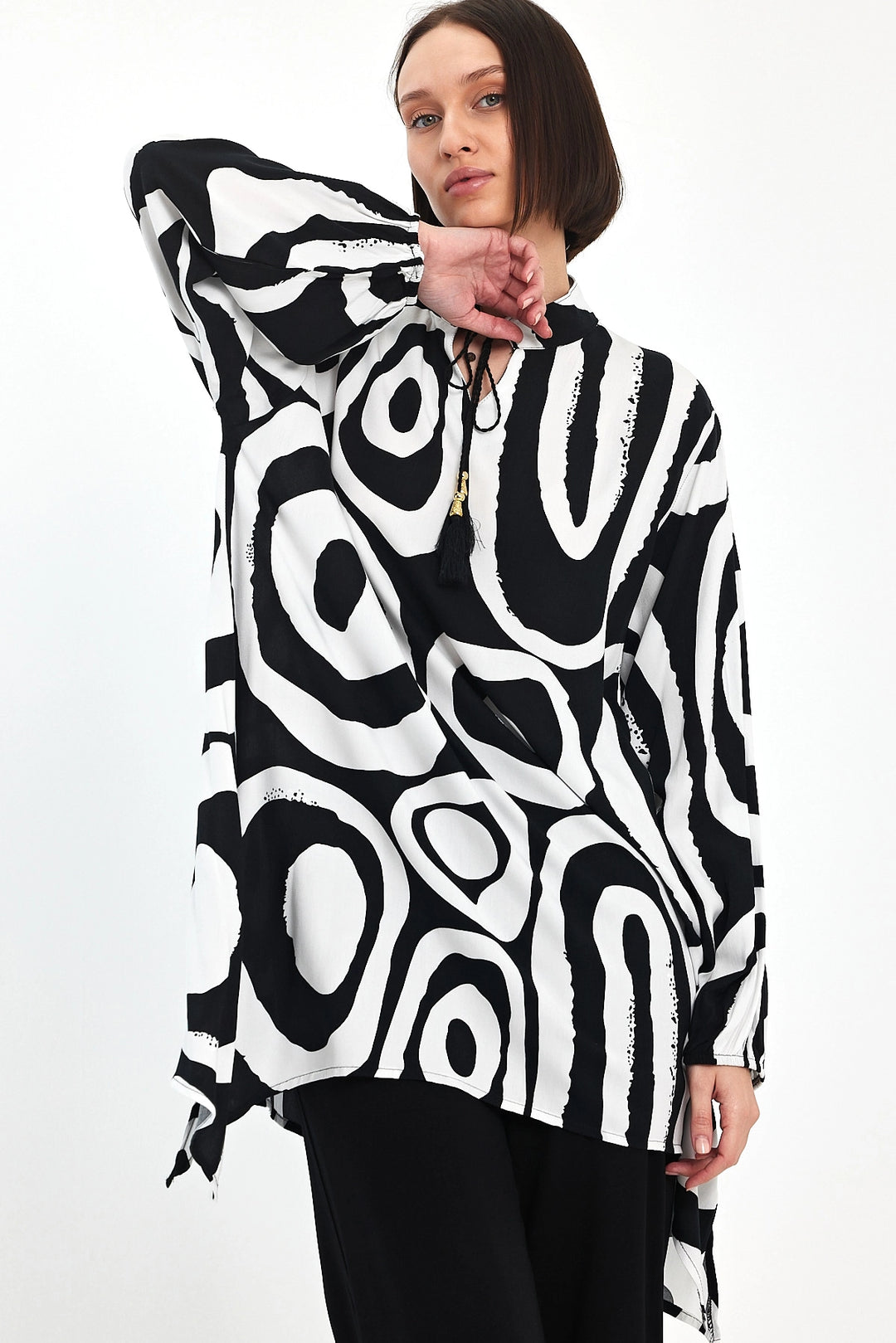 Maxi Boy Black and White Geometric Patterned Pants and Long Tunic Set BCVL-241017 - Livry-Gargan