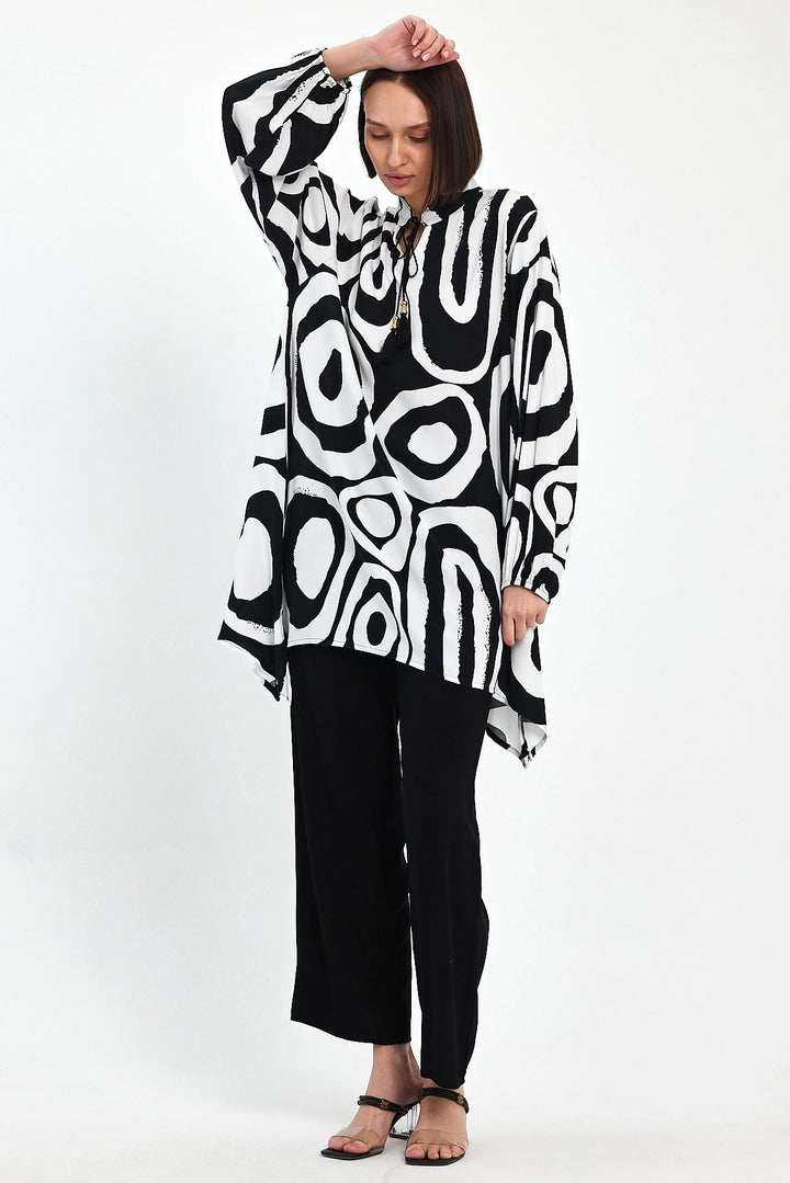 Maxi Boy Black and White Geometric Patterned Pants and Long Tunic Set BCVL-241017 - Livry-Gargan