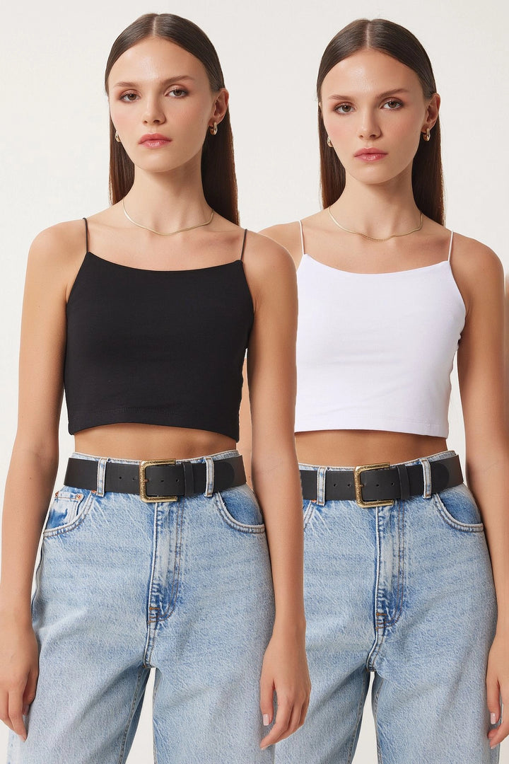 Black and White Knitted Blouse with String Straps 2-Pack BCCL-253001 - Encinitas
