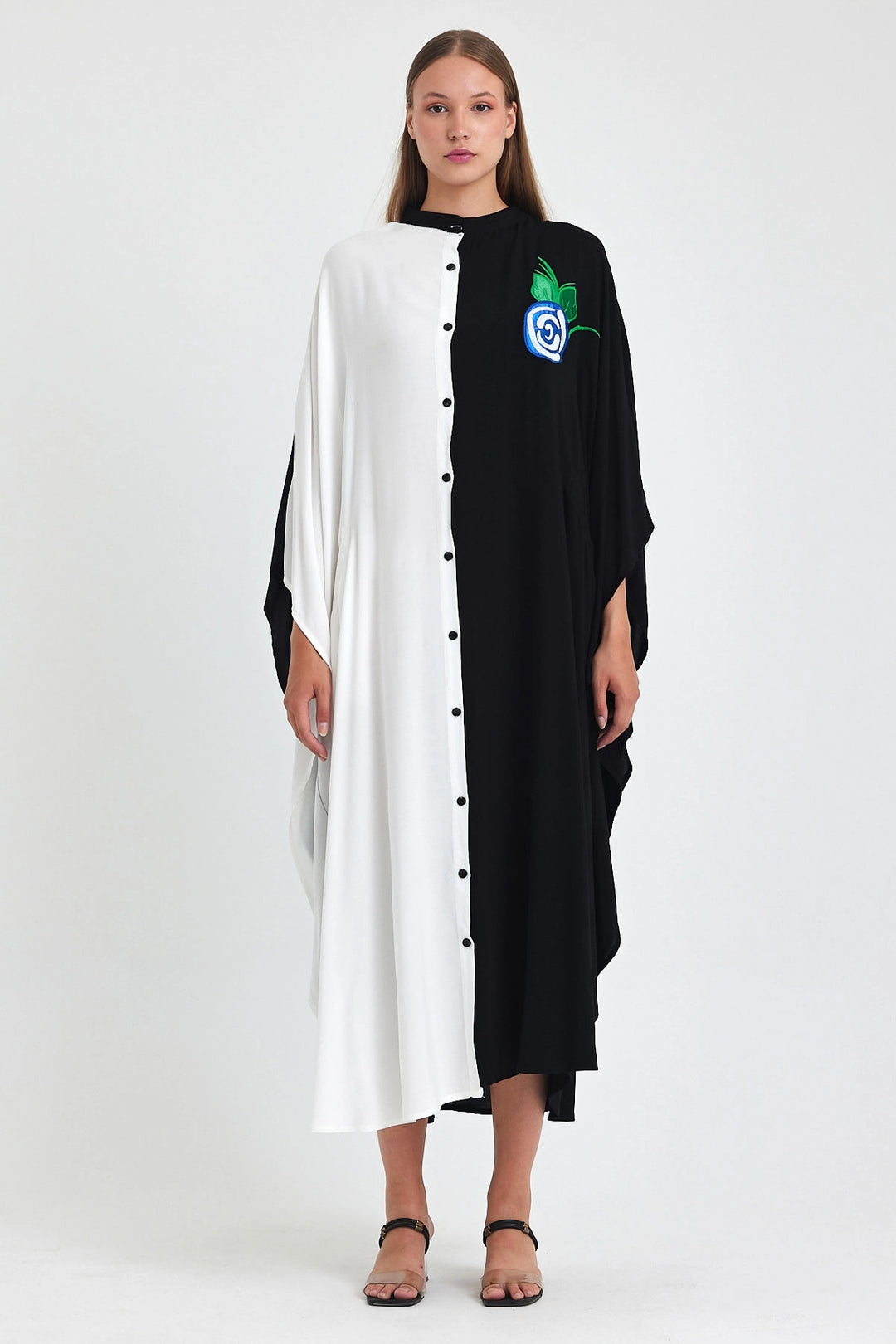 Maxi Boy Black and White Embroidered Woven Viscose Dress BCVL-25993 - Richmond