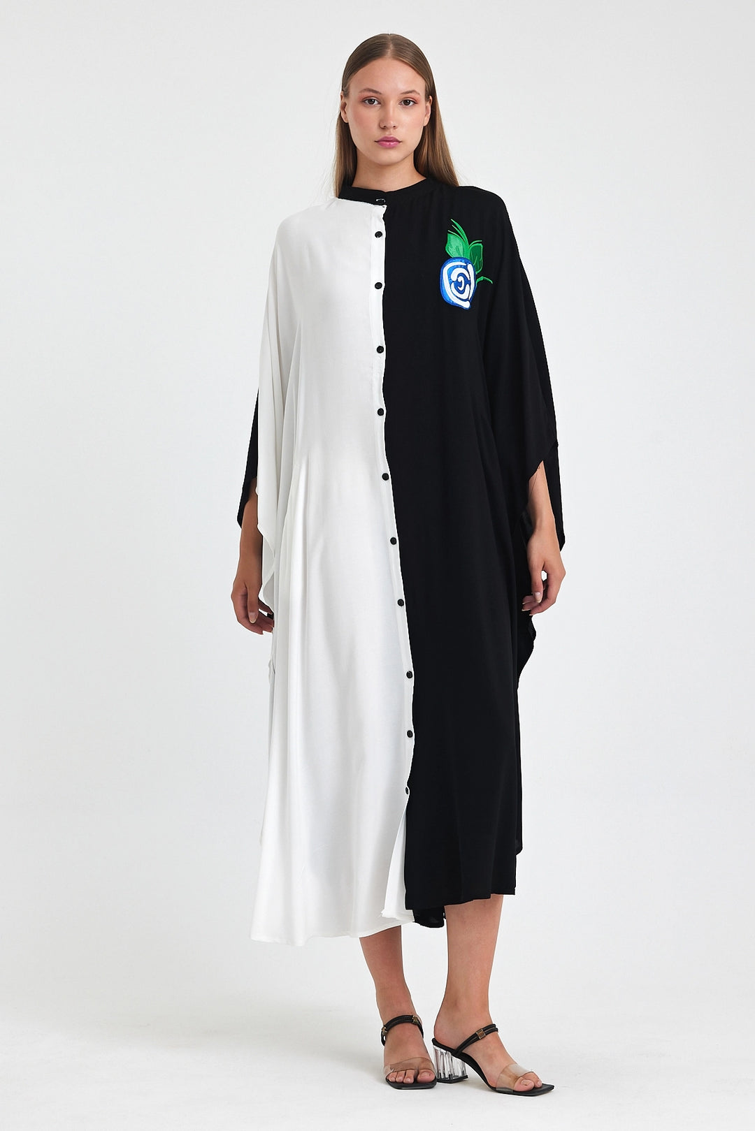 Maxi Boy Black and White Embroidered Woven Viscose Dress BCVL-25993 - Richmond