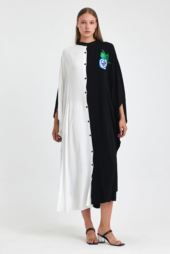 Maxi Boy Black and White Embroidered Woven Viscose Dress BCVL-25993 - Richmond