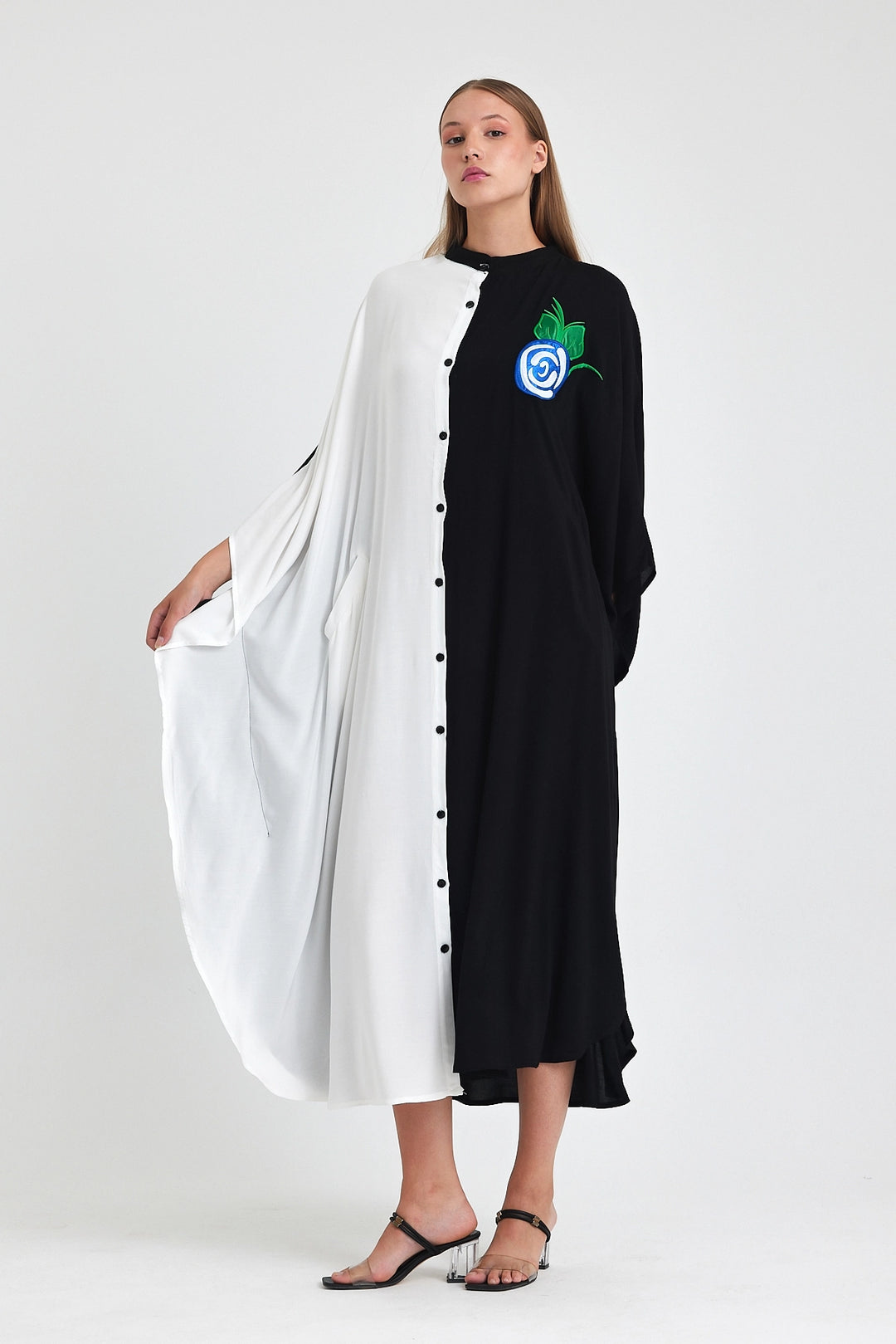 Maxi Boy Black and White Embroidered Woven Viscose Dress BCVL-25993 - Richmond