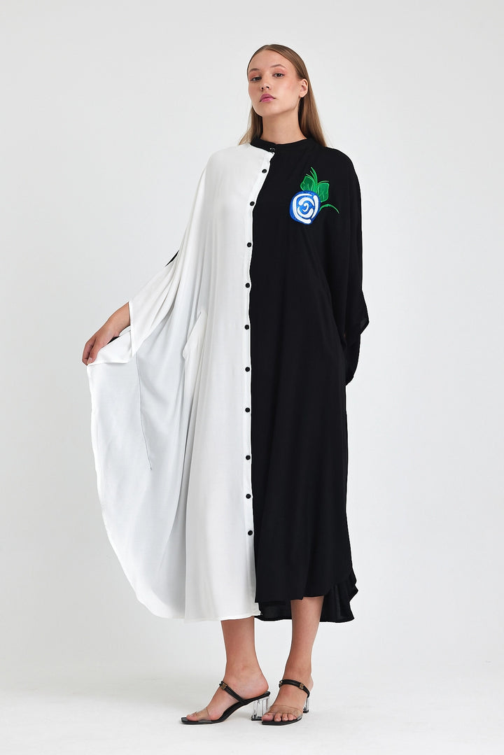Maxi Boy Black and White Embroidered Woven Viscose Dress BCVL-25993 - Richmond