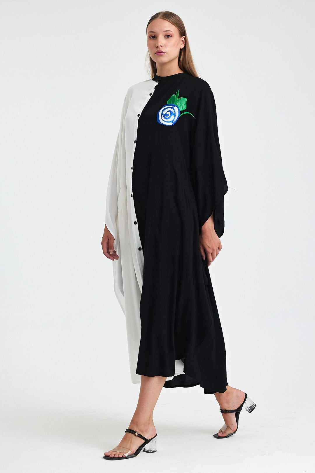 Maxi Boy Black and White Embroidered Woven Viscose Dress BCVL-25993 - Richmond