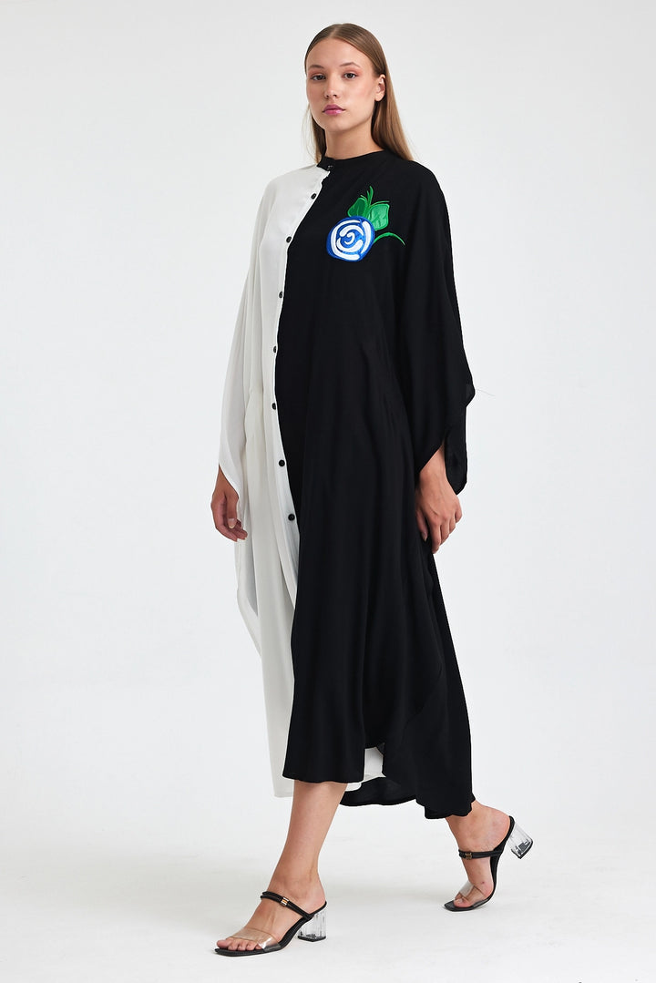 Maxi Boy Black and White Embroidered Woven Viscose Dress BCVL-25993 - Richmond