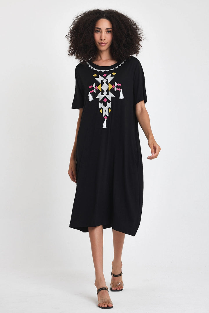 Maxi Boy Black and White Embroidered Knitted Viscose Dress BCVL-251025 - Dachau