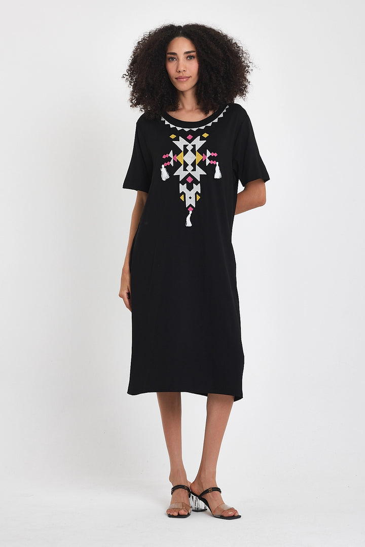 Maxi Boy Black and White Embroidered Knitted Viscose Dress BCVL-251025 - Dachau