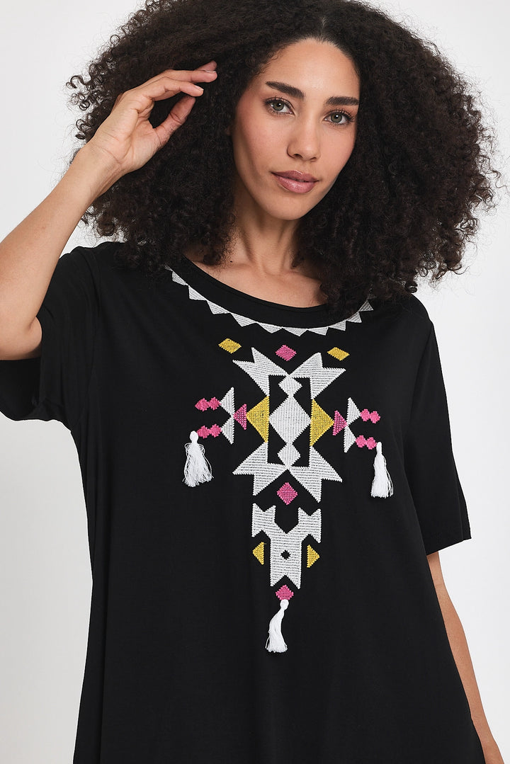 Maxi Boy Black and White Embroidered Knitted Viscose Dress BCVL-251025 - Dachau