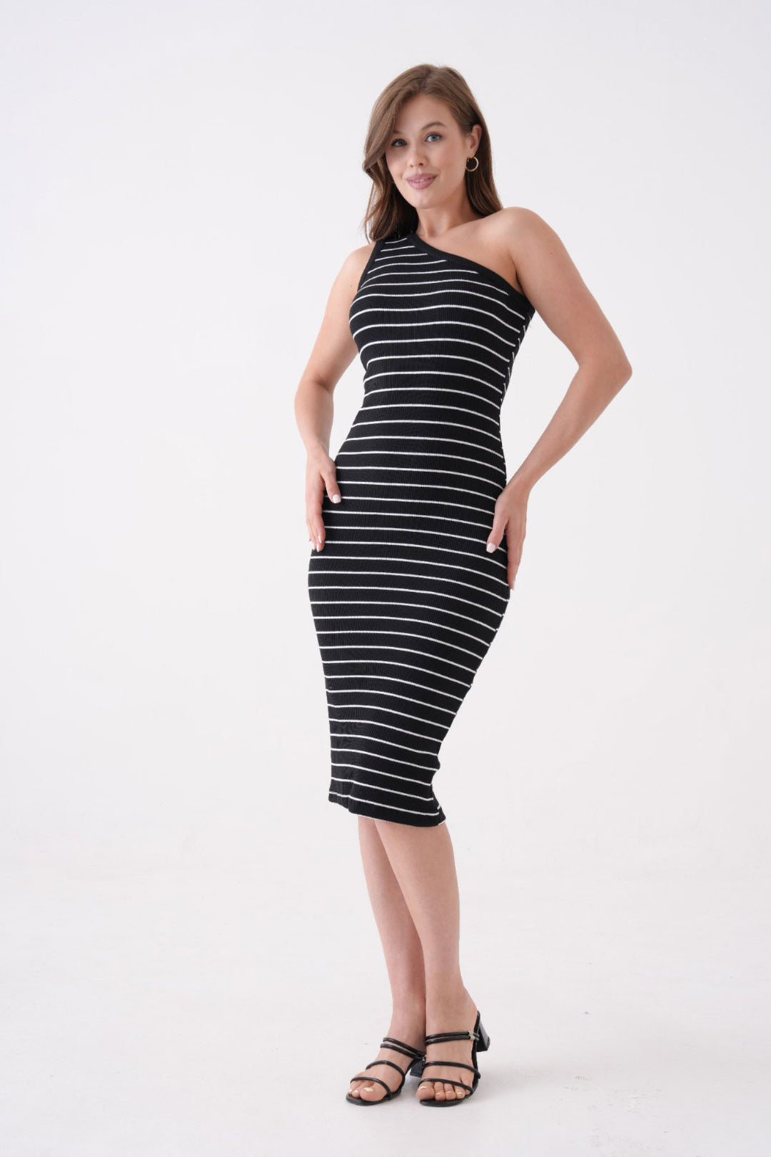 Black and White One Shoulder Bodycon Knit Dress BCPK-2510004 BCPK-2510004 - Cuautitlán