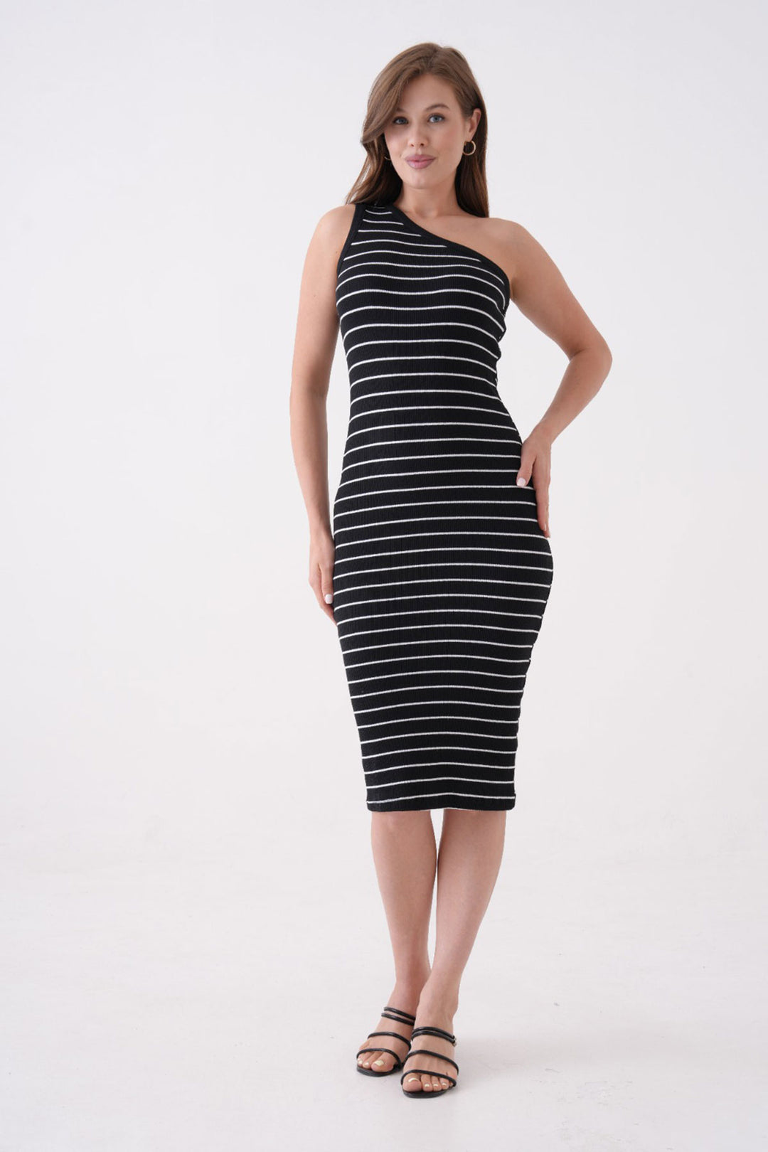 Black and White One Shoulder Bodycon Knit Dress BCPK-2510004 BCPK-2510004 - Cuautitlán