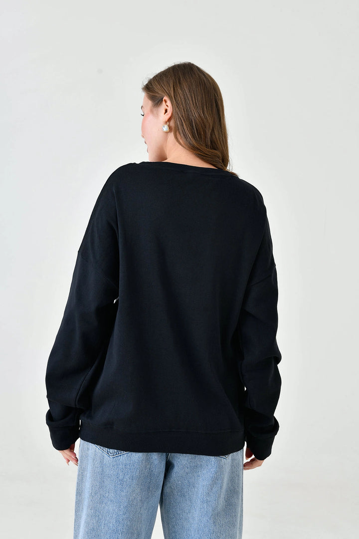Black Bicycle Collar Printed 2 Thread Sweatshirt BC24YG1084 - Leganés
