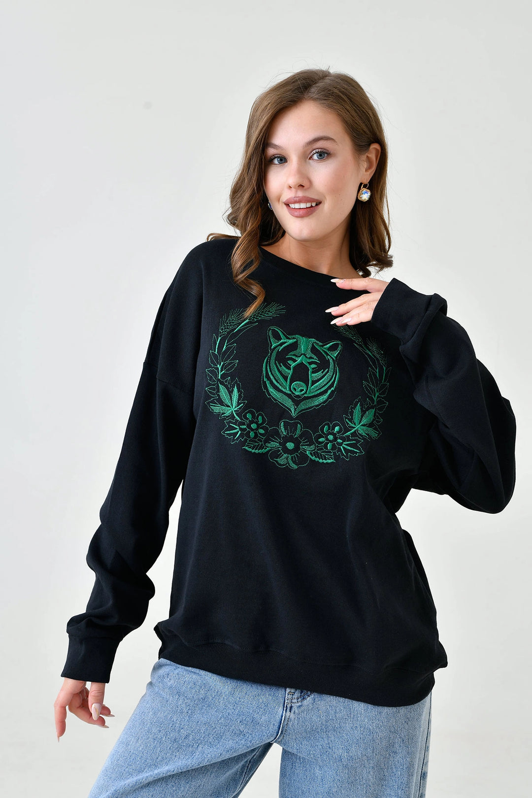 Black Bicycle Collar Printed 2 Thread Sweatshirt BC24YG1084 - Leganés