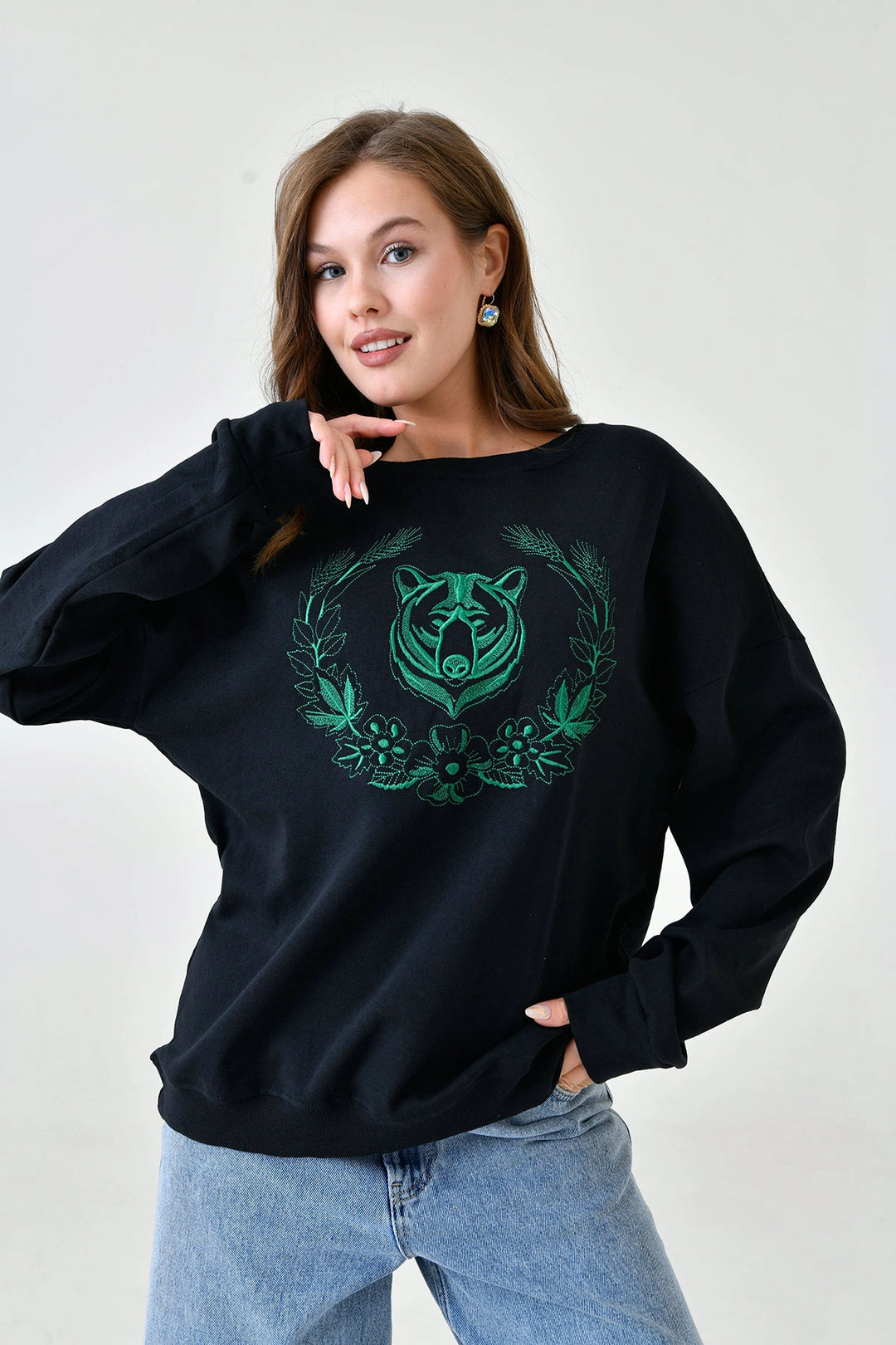 Black Bicycle Collar Printed 2 Thread Sweatshirt BC24YG1084 - Leganés