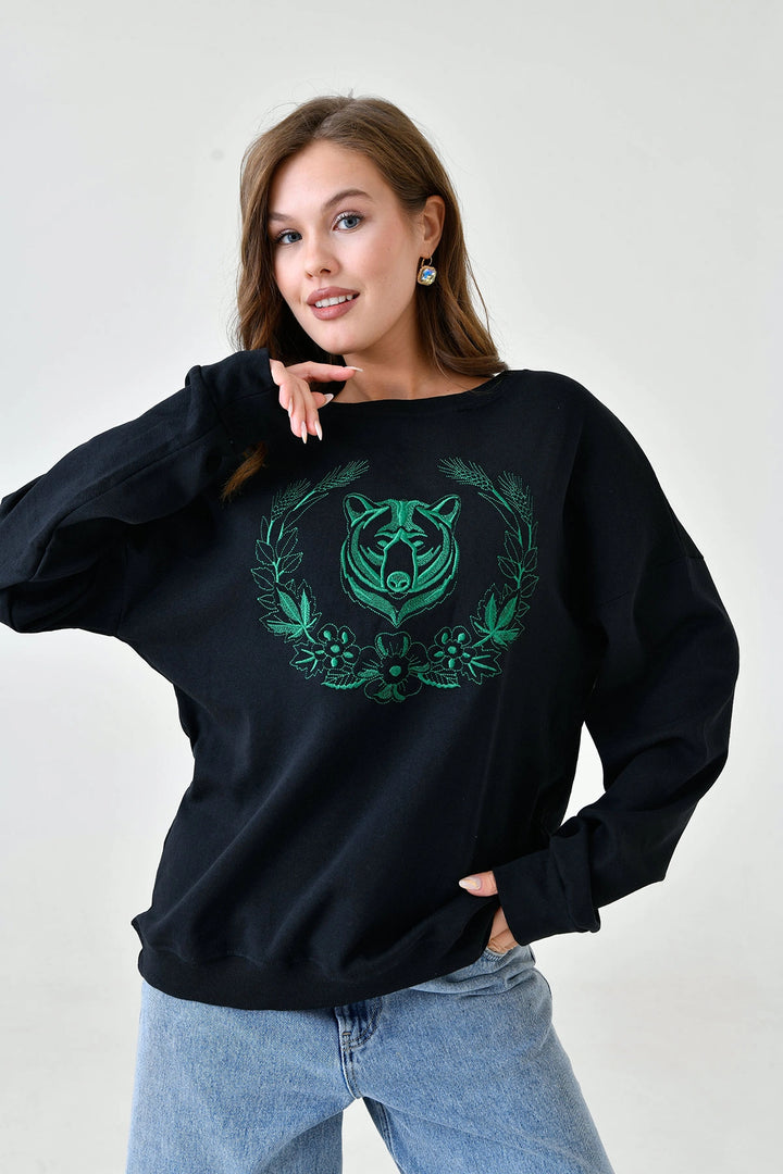 Black Bicycle Collar Printed 2 Thread Sweatshirt BC24YG1084 - Leganés