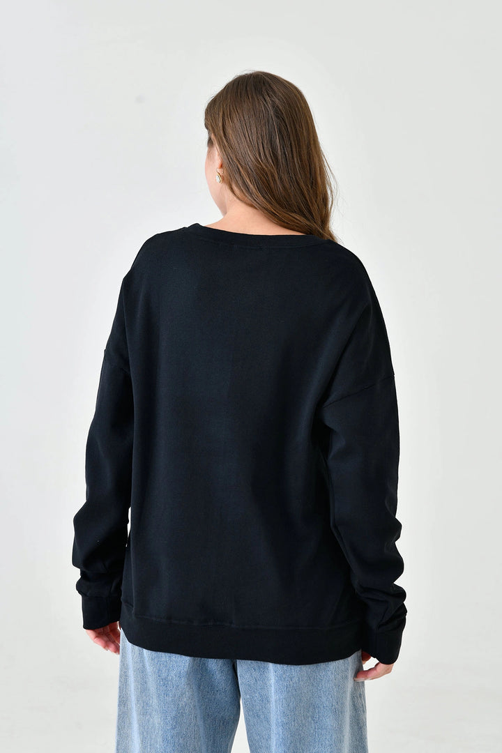 Black Bicycle Collar Printed 2 Thread Sweatshirt BC24YG1084-2 - Mason