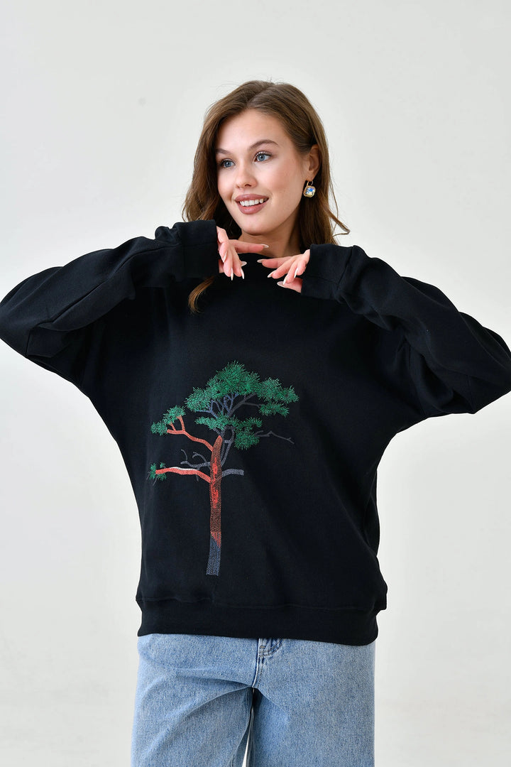 Black Bicycle Collar Printed 2 Thread Sweatshirt BC24YG1084-2 - Mason