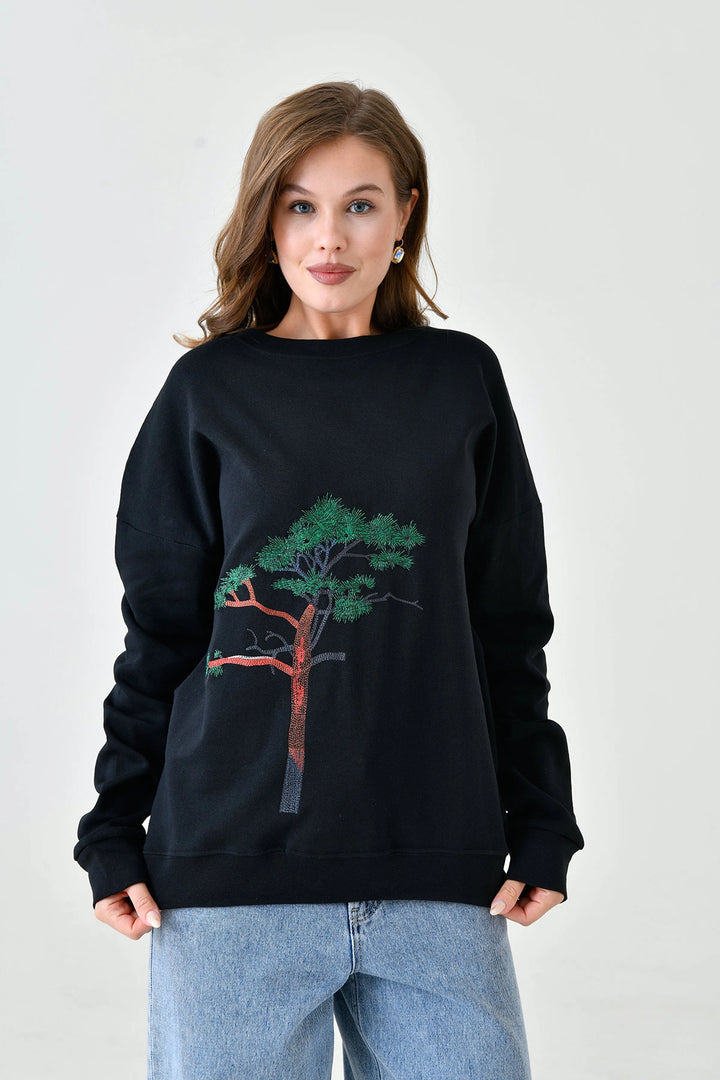 Black Bicycle Collar Printed 2 Thread Sweatshirt BC24YG1084-2 - Mason