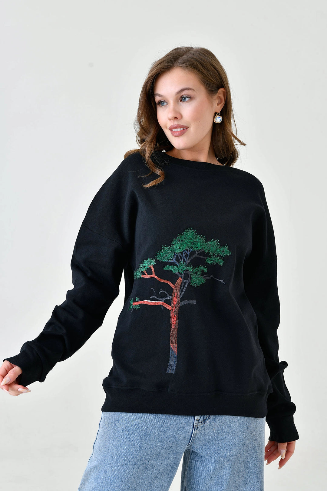 Black Bicycle Collar Printed 2 Thread Sweatshirt BC24YG1084-2 - Mason