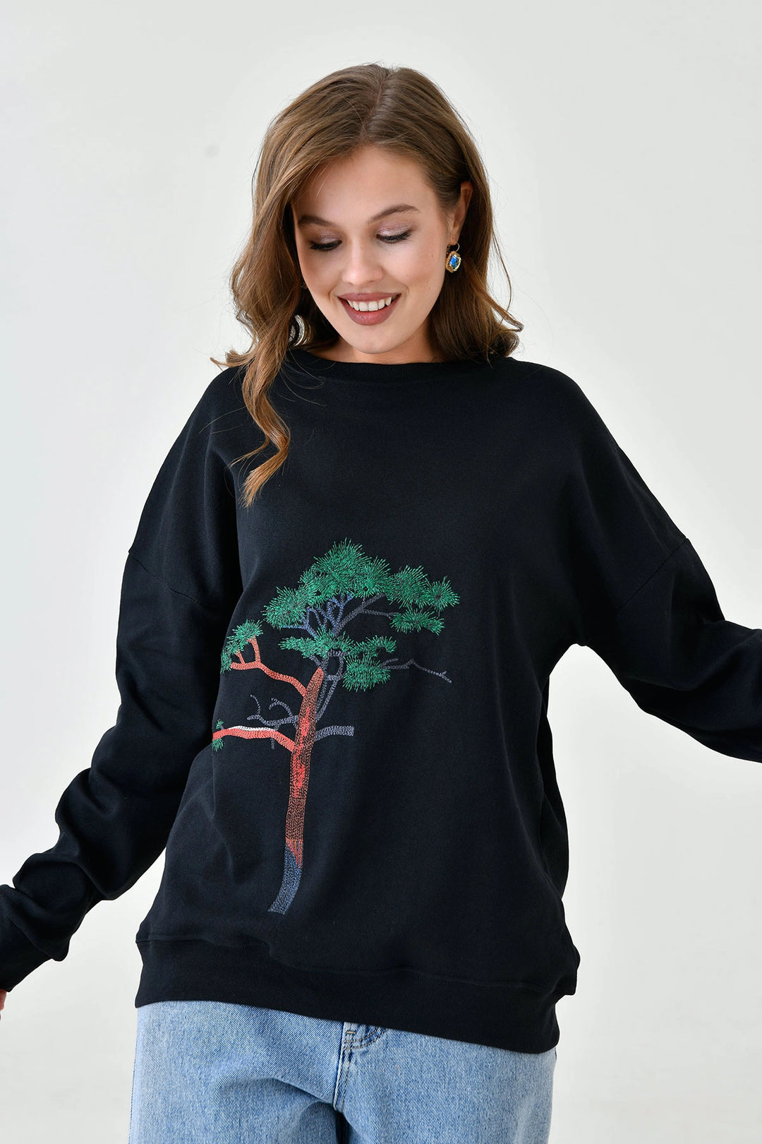 Black Bicycle Collar Printed 2 Thread Sweatshirt BC24YG1084-2 - Mason