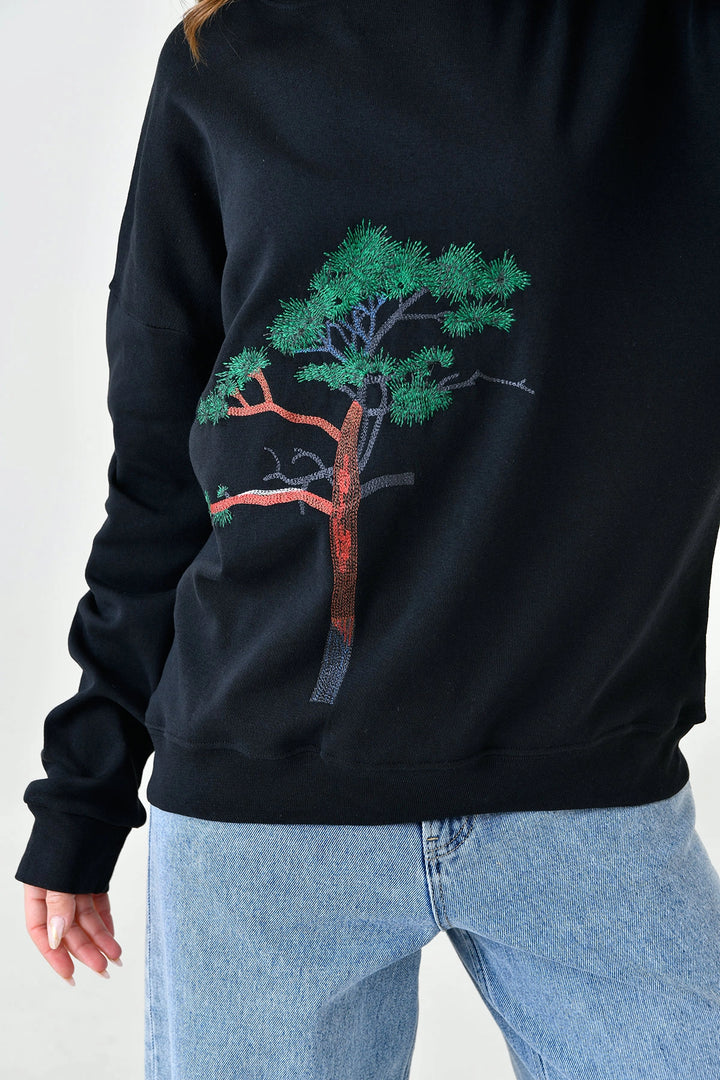Black Bicycle Collar Printed 2 Thread Sweatshirt BC24YG1084-2 - Mason