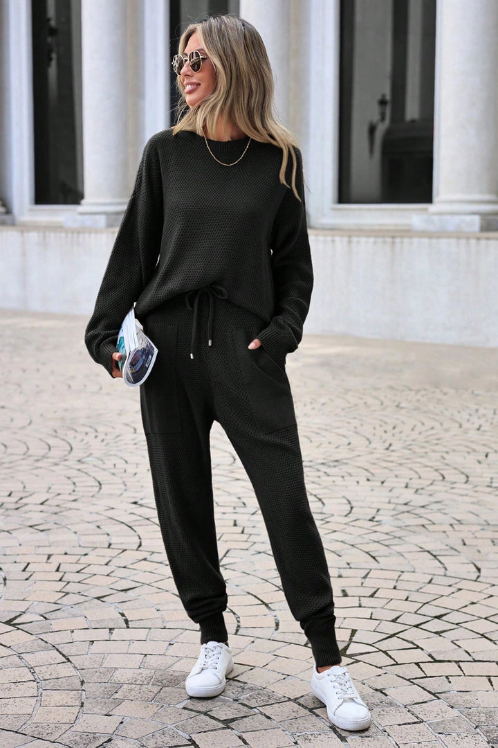 Black Bicycle Collar Double Pocket Thessaloniki Knit Loose Fit Knitwear Set BC24YG157STN - Meudon