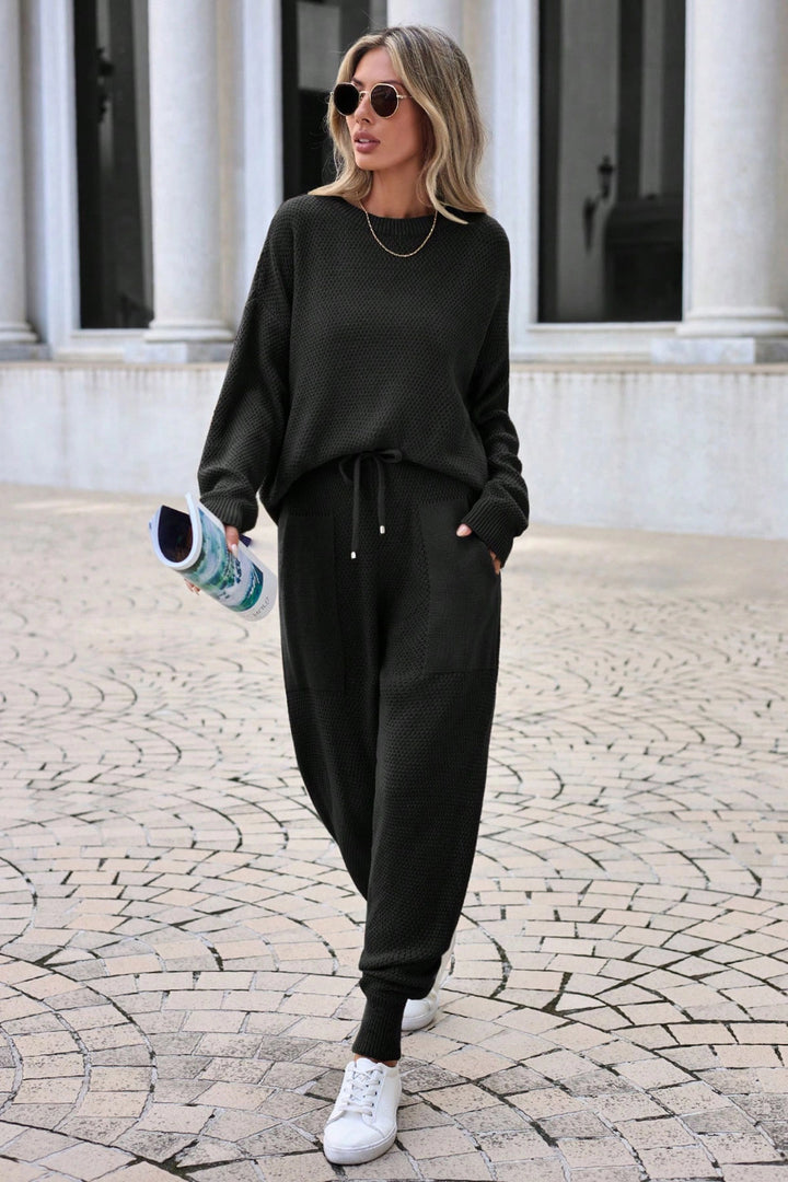Black Bicycle Collar Double Pocket Thessaloniki Knit Loose Fit Knitwear Set BC24YG157STN - Meudon