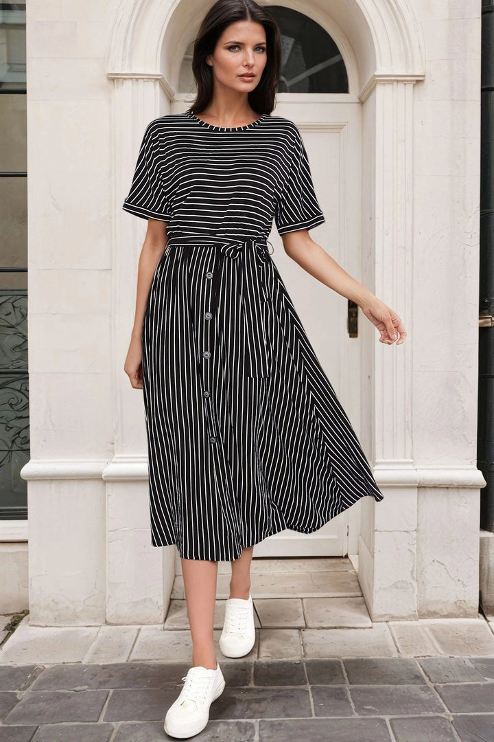 Black Bicycle Collar Striped Dress BCBSK-25700-K6161 - Chalon-sur-Saône