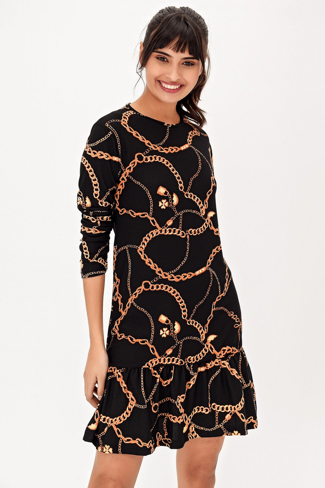 Black Bicycle Collar Patterned Dress BCBSK-25700-T4008080 - Brookfield