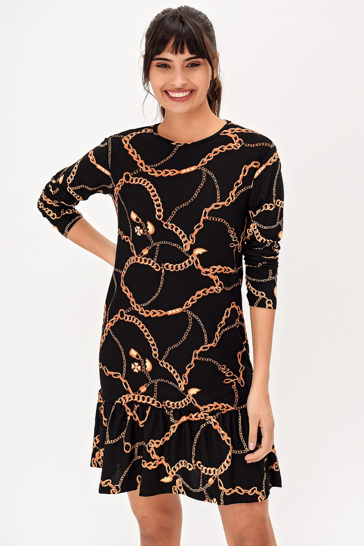 Black Bicycle Collar Patterned Dress BCBSK-25700-T4008080 - Brookfield