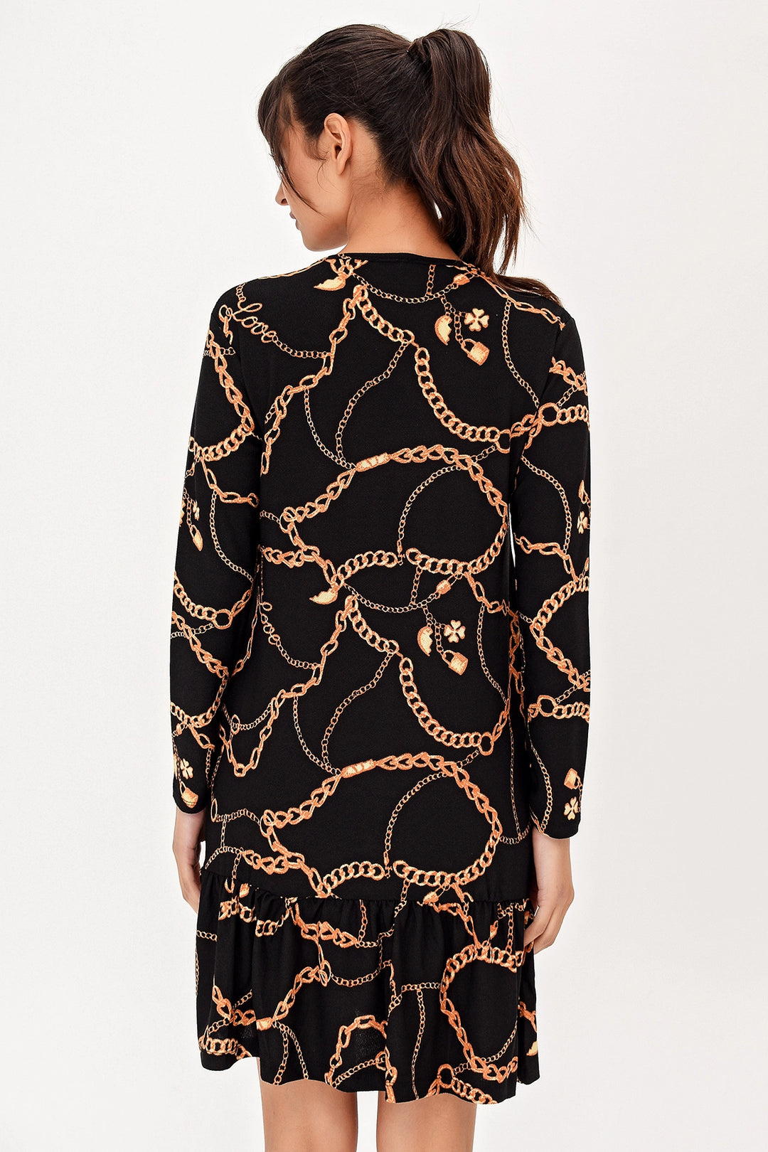 Black Bicycle Collar Patterned Dress BCBSK-25700-T4008080 - Brookfield