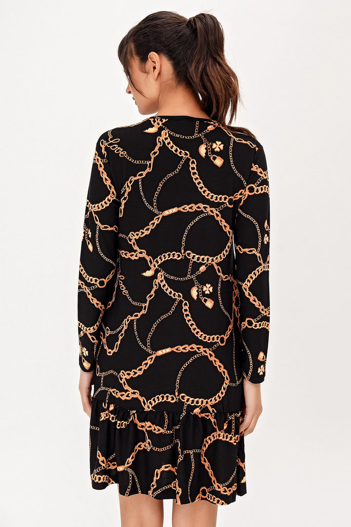 Black Bicycle Collar Patterned Dress BCBSK-25700-T4008080 - Brookfield