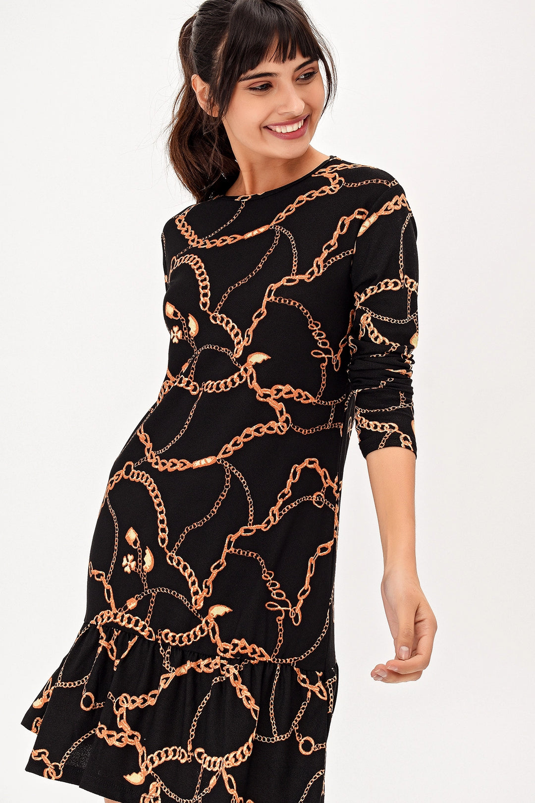 Black Bicycle Collar Patterned Dress BCBSK-25700-T4008080 - Brookfield