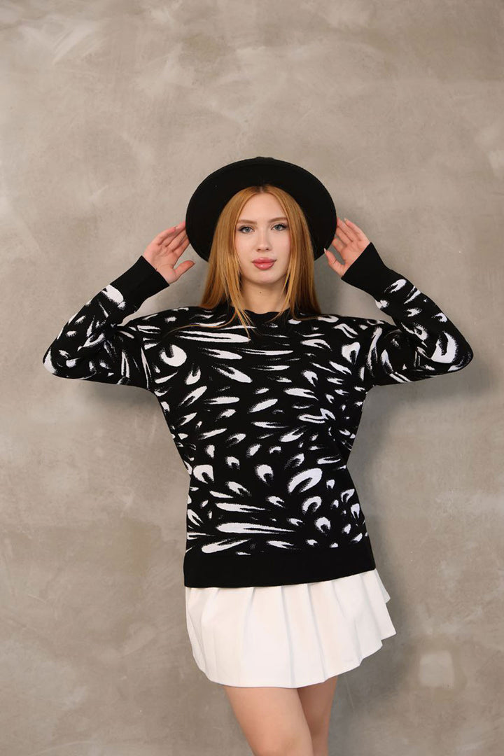 Black Bicycle Collar Patterned Sweater BCES-252032 - Estero