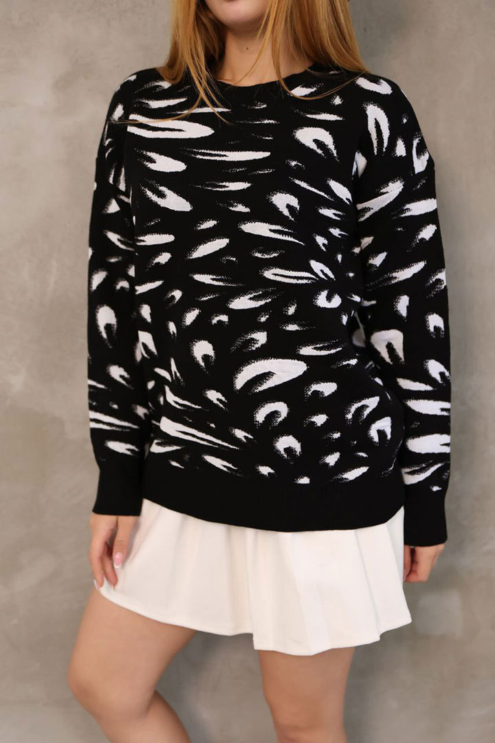 Black Bicycle Collar Patterned Sweater BCES-252032 - Estero