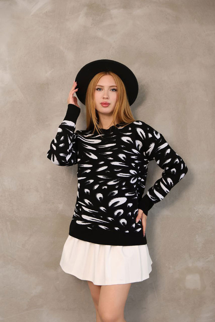 Black Bicycle Collar Patterned Sweater BCES-252032 - Estero