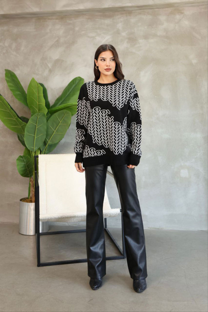 Black Bicycle Collar Patterned Sweater BCES-252046 - Tepeapulco
