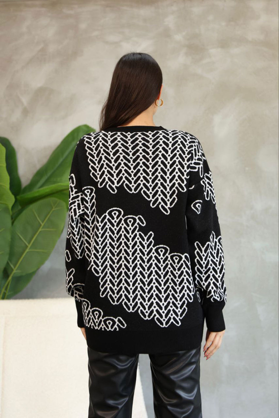 Black Bicycle Collar Patterned Sweater BCES-252046 - Tepeapulco