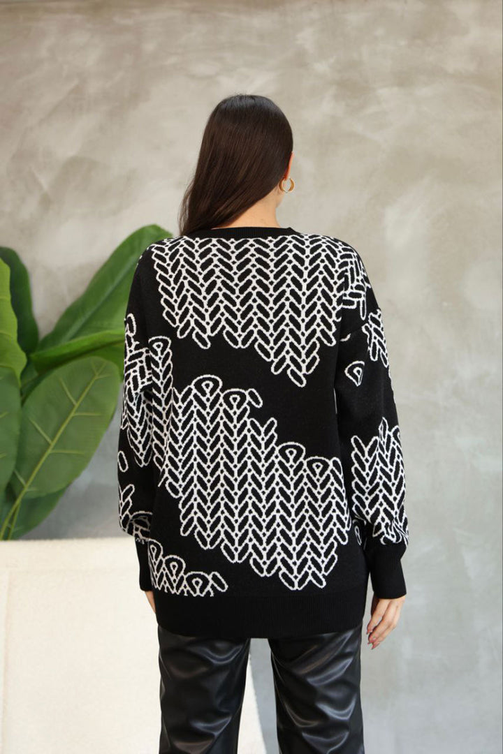 Black Bicycle Collar Patterned Sweater BCES-252046 - Tepeapulco