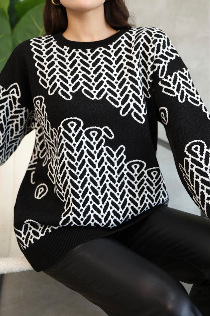 Black Bicycle Collar Patterned Sweater BCES-252046 - Tepeapulco