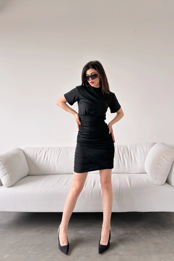 Black Bicycle Collar Draped Mini Scuba Dress BCDF-246006 - Monterey Park