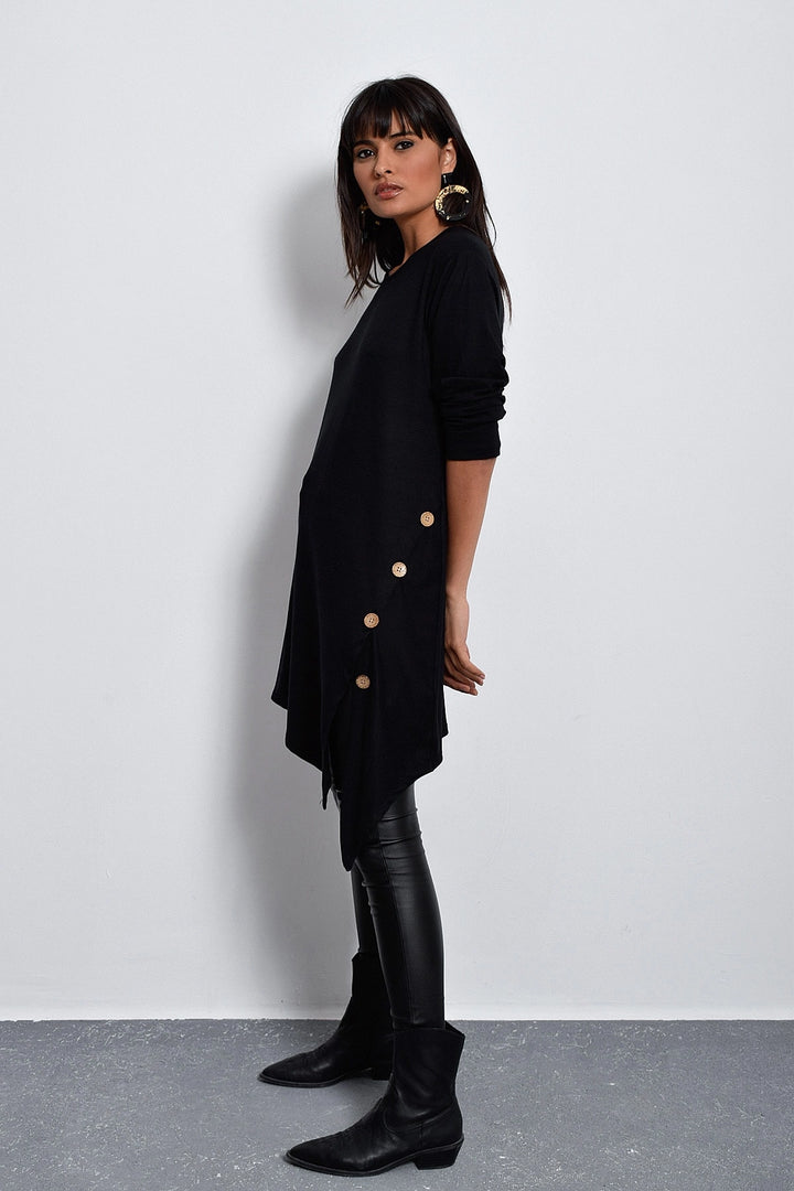 Black Bicycle Collar Button Detailed Long Tunic BCBSK-25700-K4593 - Villa Victoria