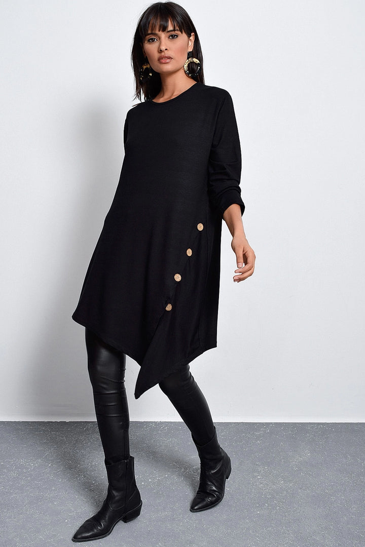 Black Bicycle Collar Button Detailed Long Tunic BCBSK-25700-K4593 - Villa Victoria