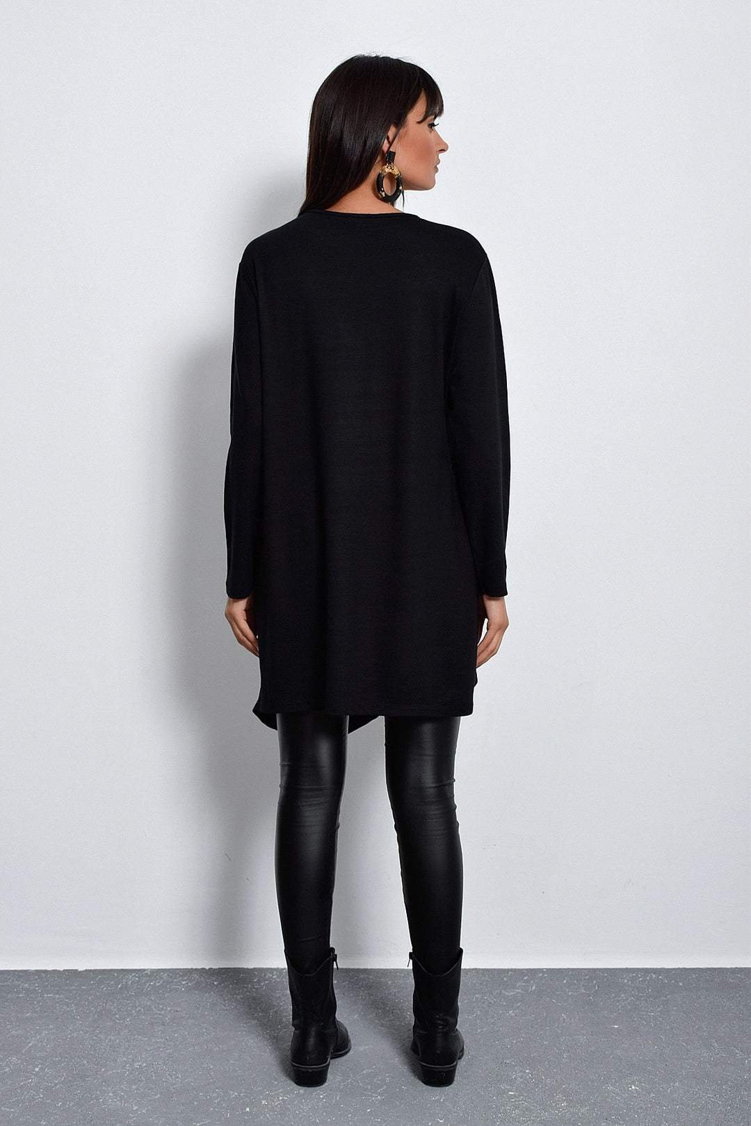 Black Bicycle Collar Button Detailed Long Tunic BCBSK-25700-K4593 - Villa Victoria