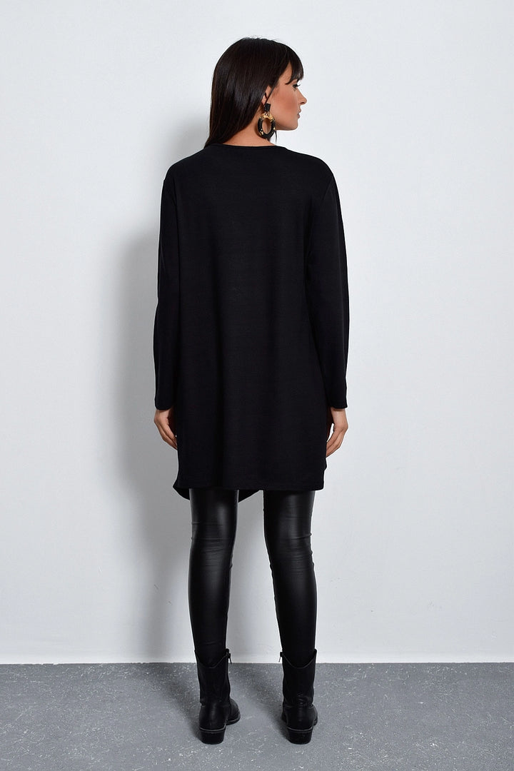 Black Bicycle Collar Button Detailed Long Tunic BCBSK-25700-K4593 - Villa Victoria